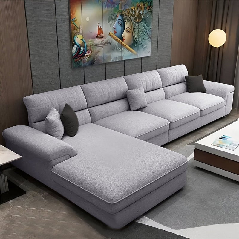 ملاذ هاوس أريكة على شكل حرف L مصنوعة من الخشب الطبيعي وقماش الكتان - رمادي فاتح - Image 1